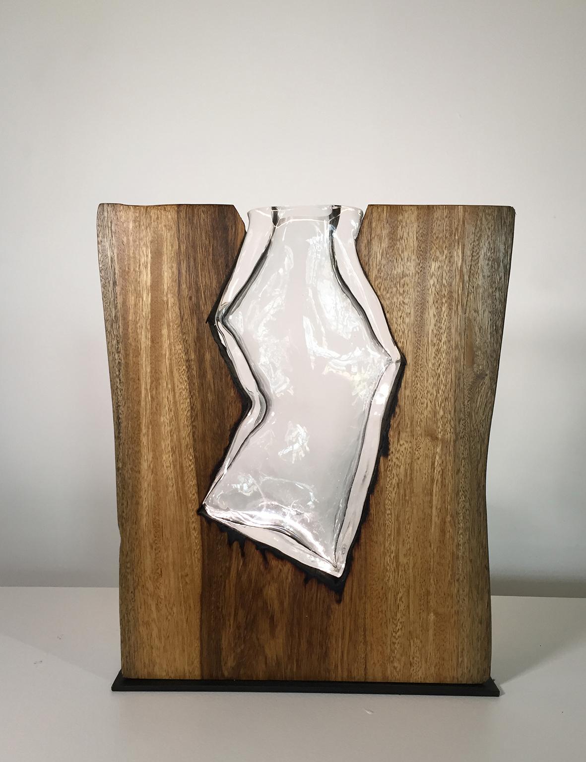 Hand Blown Clear Glass with Live Edge Wood, Vase Sculpture Scott Slagerman - Contemporary Mixed Media Art by Scott Slagerman / Jim Fishman