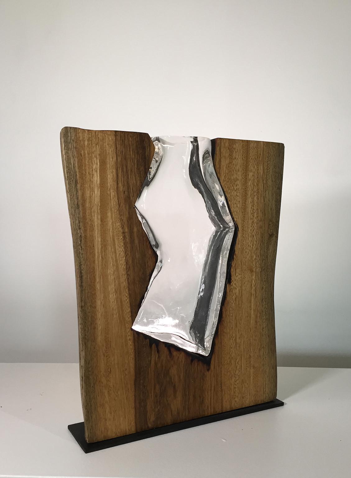 Hand Blown Clear Glass with Live Edge Wood, Vase Sculpture Scott Slagerman - Mixed Media Art by Scott Slagerman / Jim Fishman