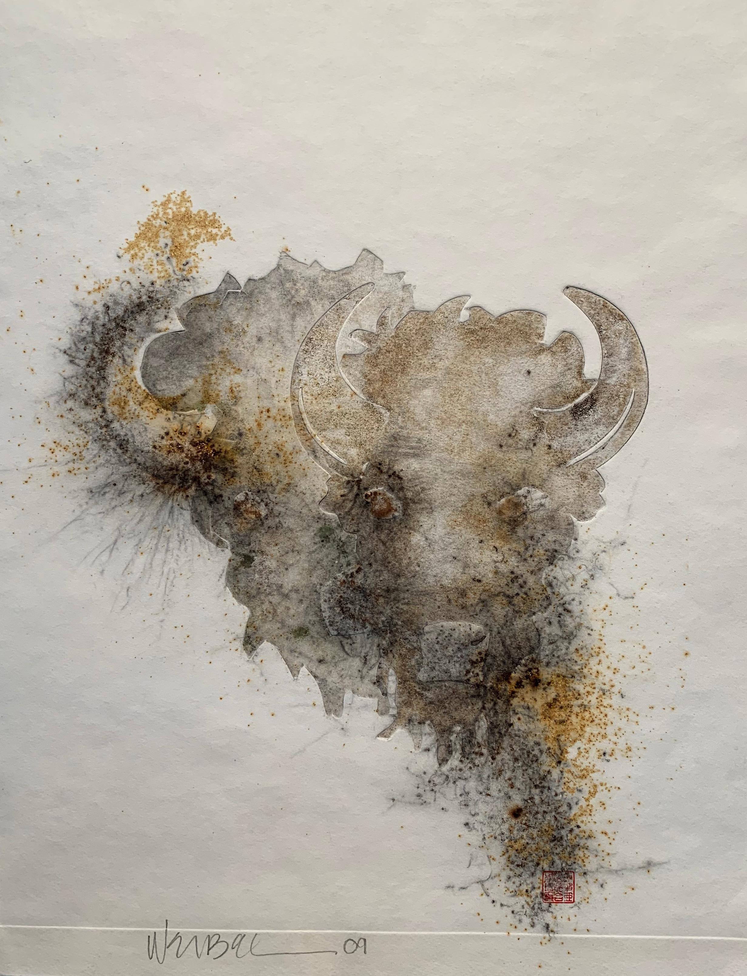 TWO HEADS  American Bison Series - Mixed Media Art by Robert Weibel