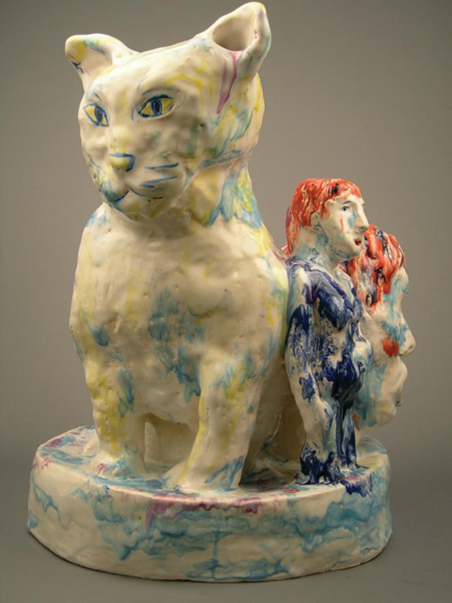 Cat and Figures - Sculpture by Linda H. Smith