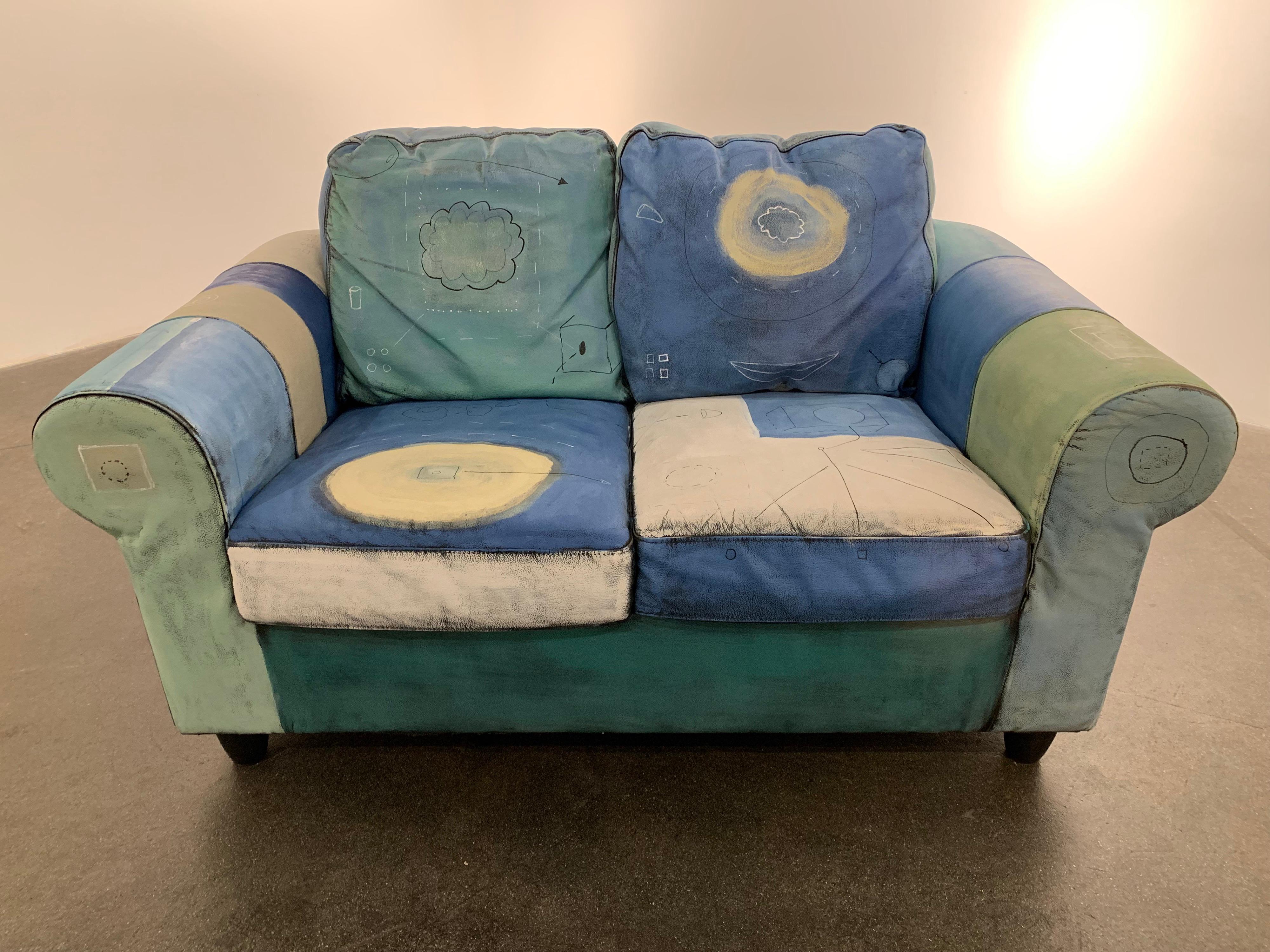Input and Output, hand painted functional couch / loveseat - Art by Airom
