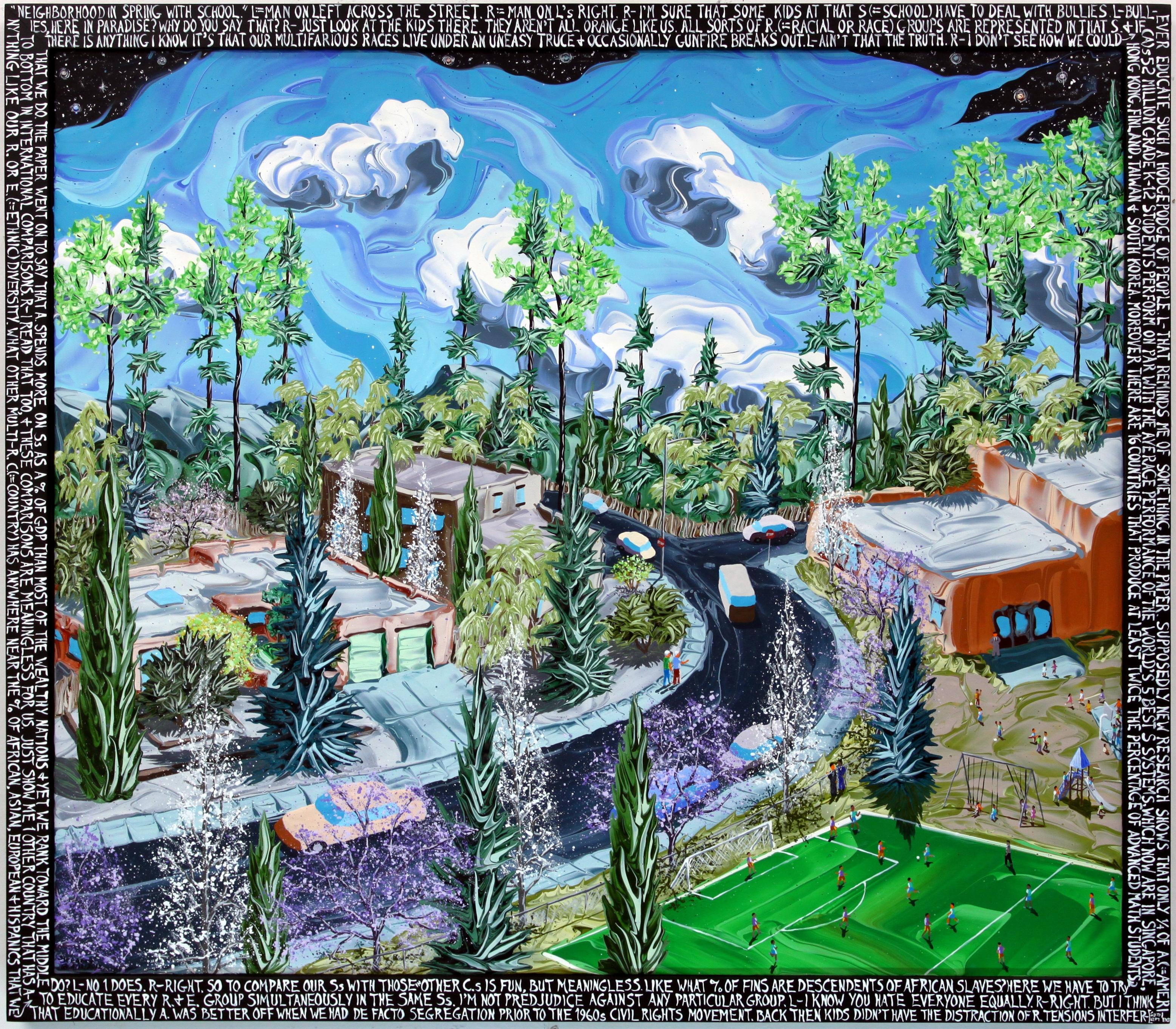 Gregory Horndeski Landscape Painting - Neighborhood in Spring with School