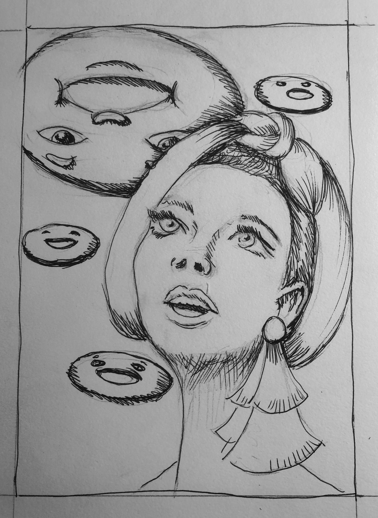 Space Age Donut Sketch - Art by Carol Powell