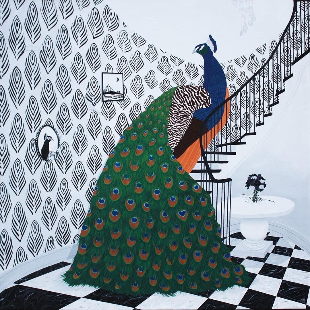 Lisa Ng Animal Painting - Peacock Descending A Staircase