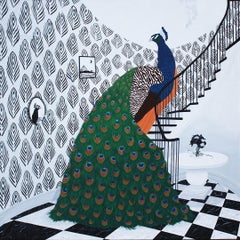 Pavo real bajando una escalera