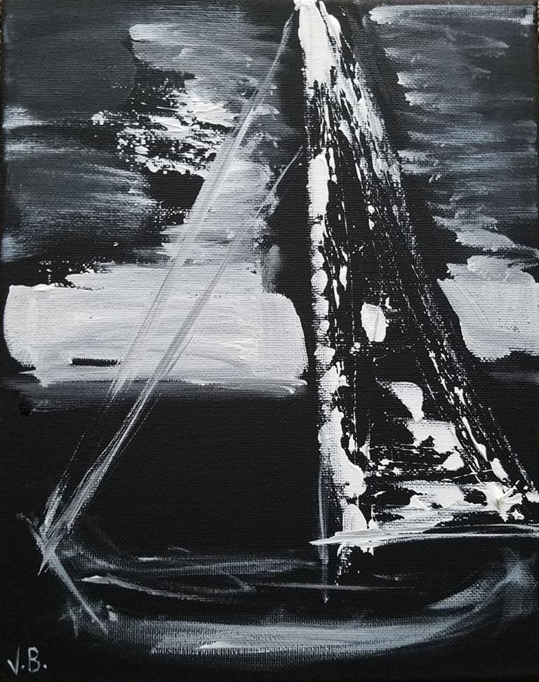 Vian Borchert Abstract Drawing - Sailboat at Night