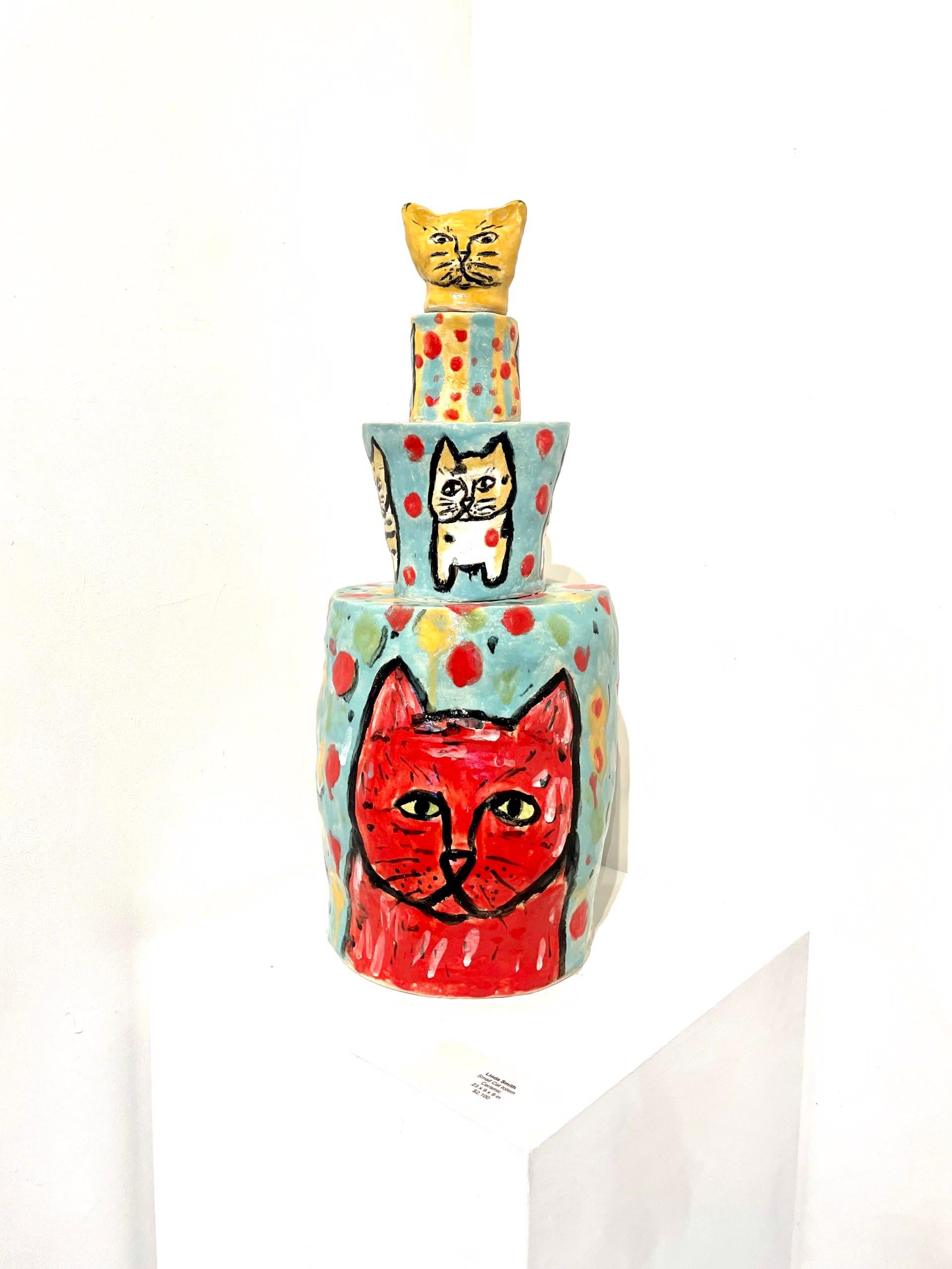 Linda Smith Figurative Sculpture - Small Cat totem