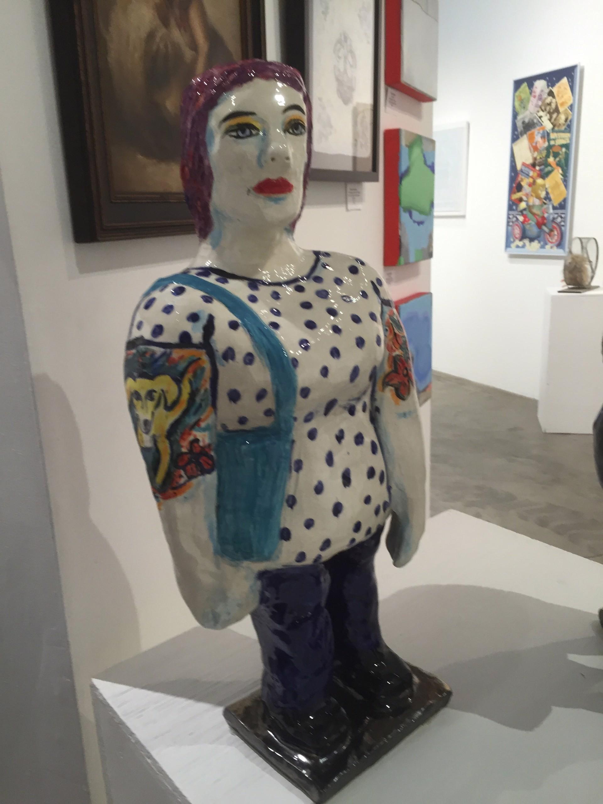 Linda Smith Figurative Sculpture - Woman with Purple Hair, 2015