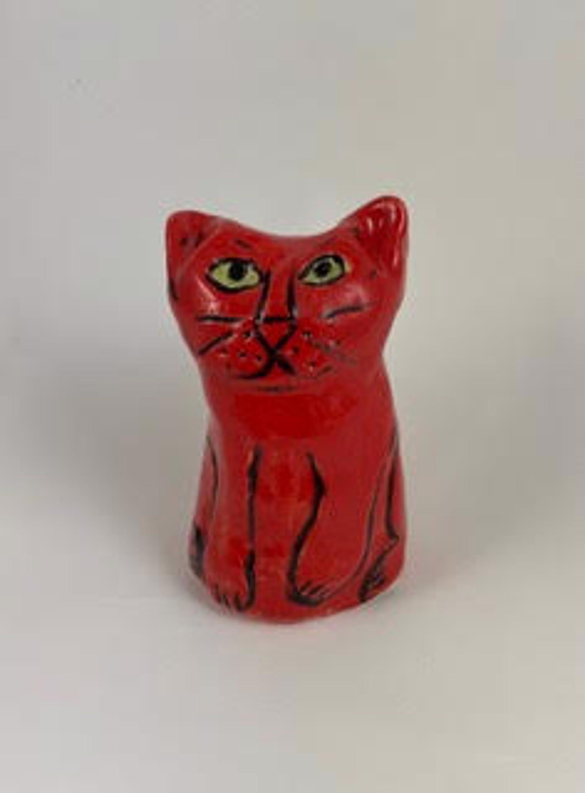 Linda Smith Figurative Sculpture - Small Cat Color Red, 2022