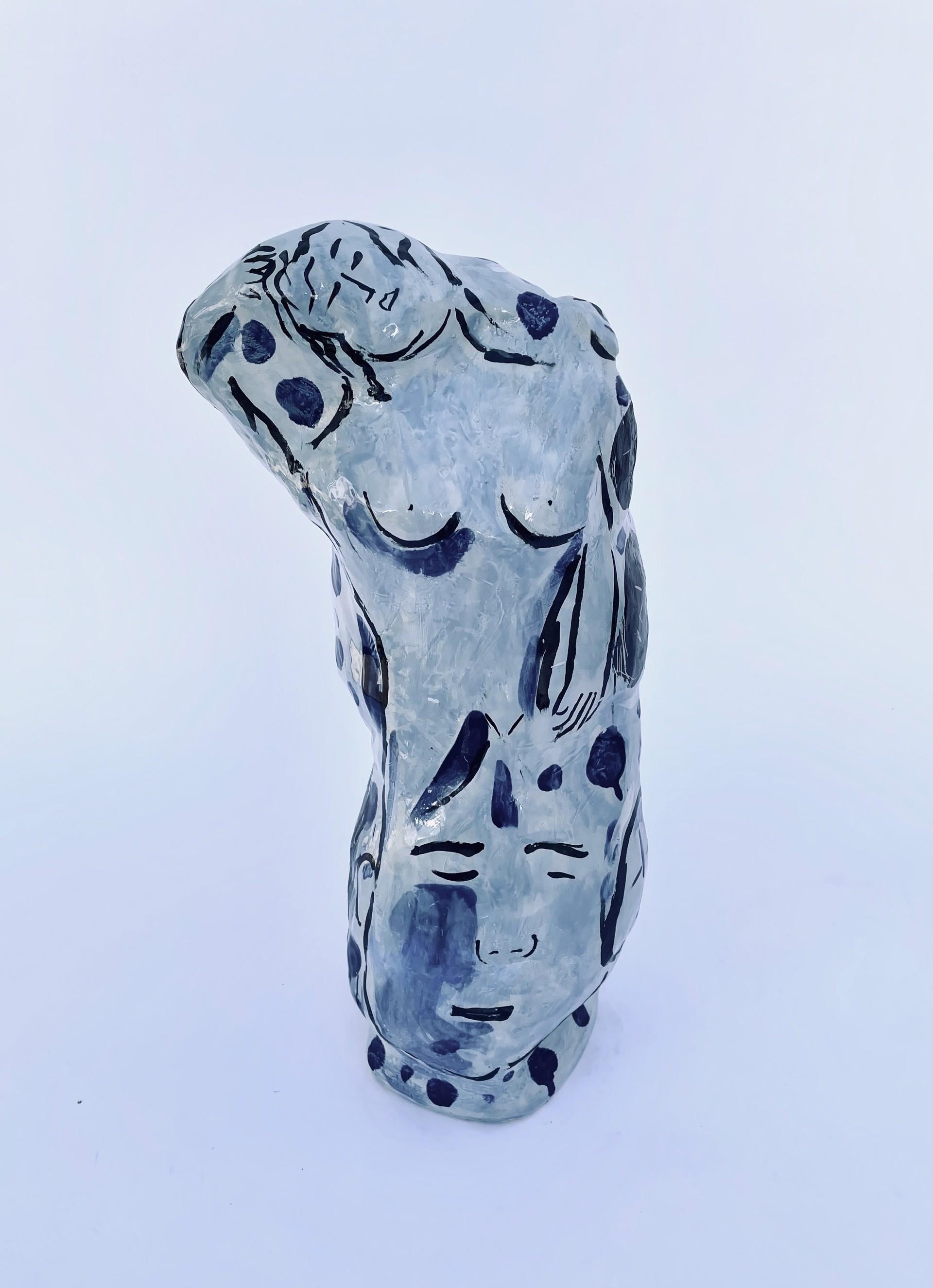 Linda Smith Figurative Sculpture - Blue Figures, Faces, 2021