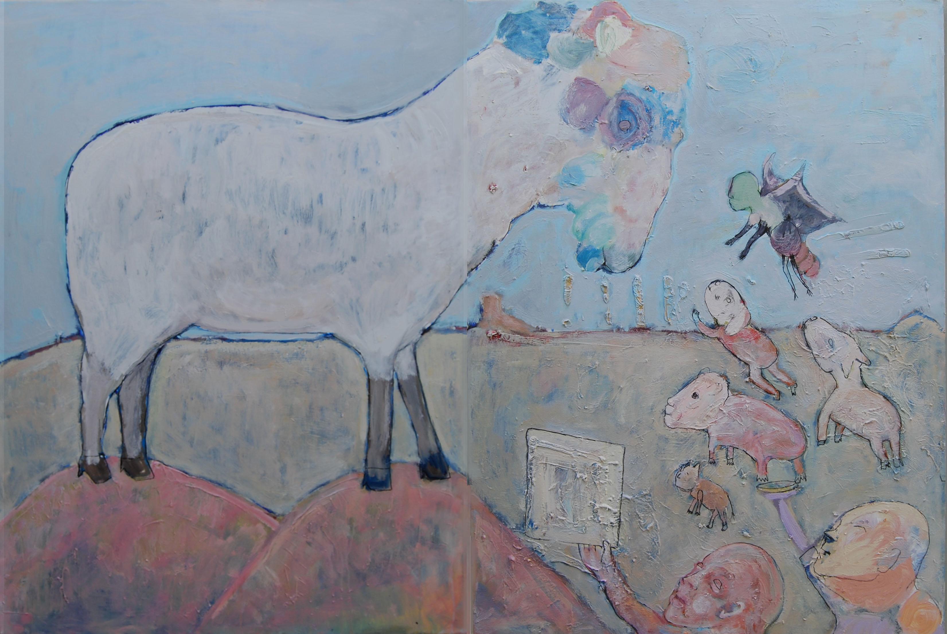 Airom Abstract Painting - Leader Sheep, Diptych