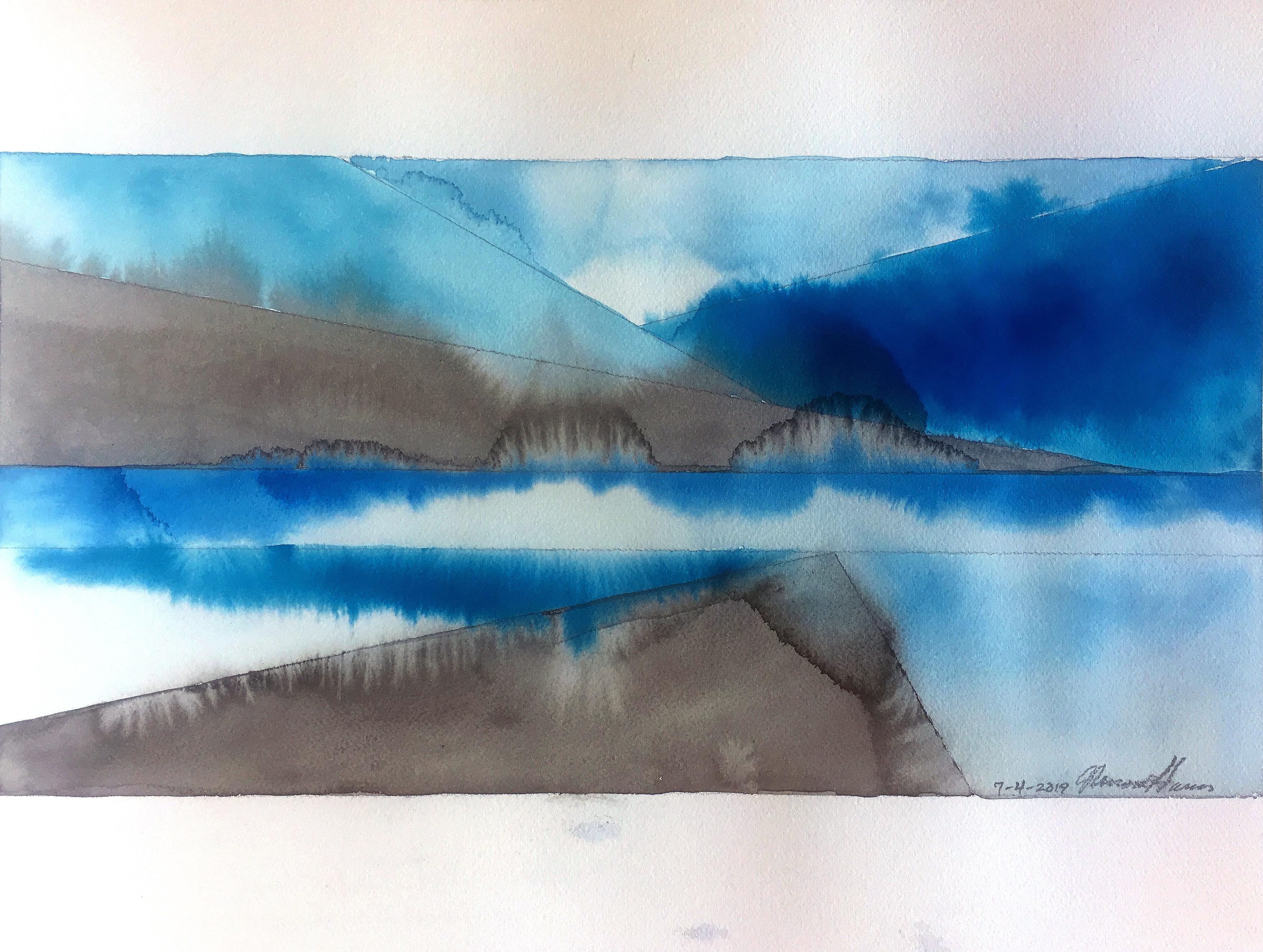 Gloriane Harris Abstract Drawing - Blue Ice Island