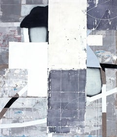 Grid, Contemporary Art Abstract Mixed media Painting Purple Collage Black Canvas