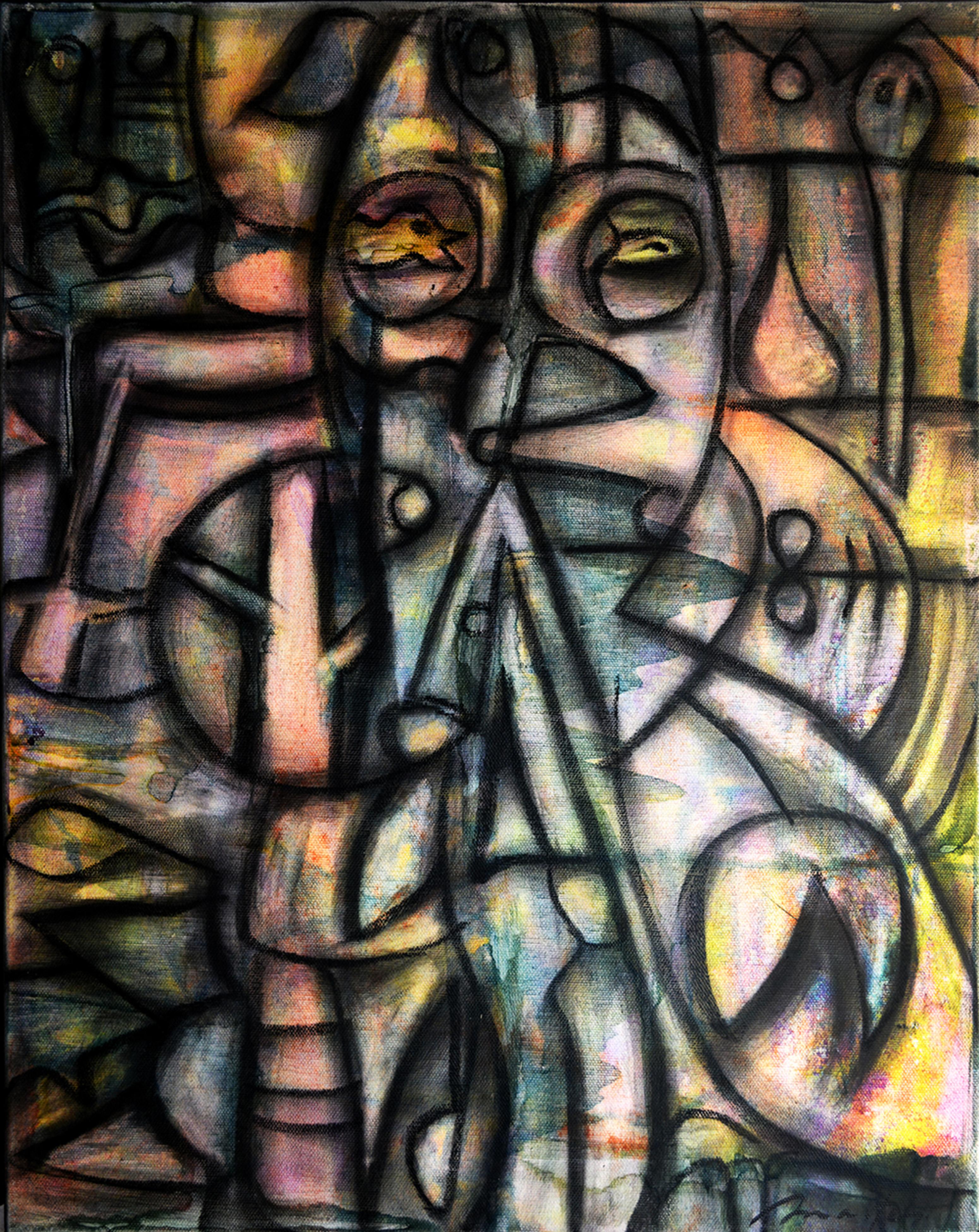 Rolando Duartes Figurative Painting - Dialog, Contemporary Abstract Art Acrylic Charcoal Painting Canvas Pink Green