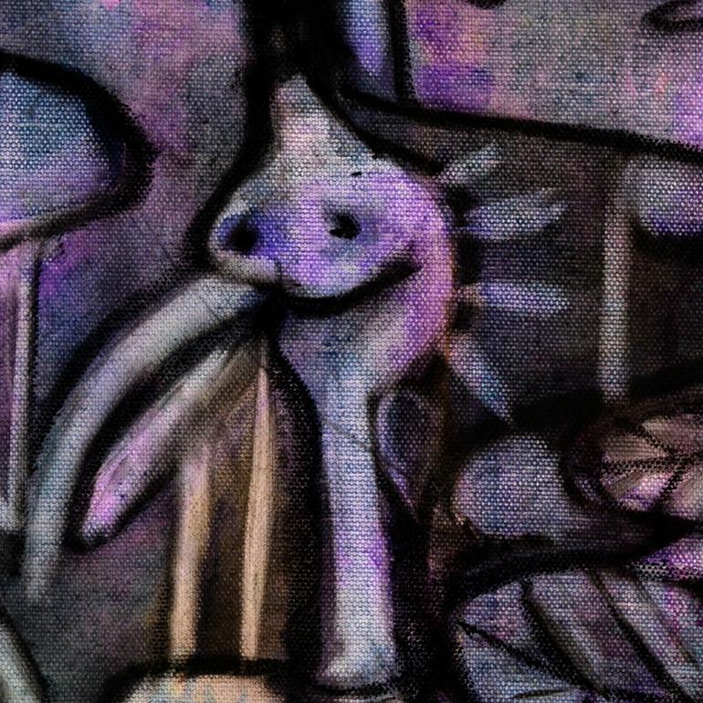 Jungle, Contemporary Abstract Art Acrylic Charcoal Painting Canvas Purple Black (Schwarz), Figurative Painting, von Rolando Duartes