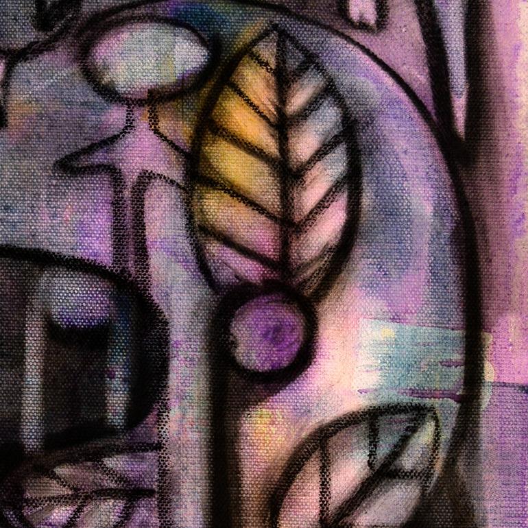 Jungle, Contemporary Abstract Art Acrylic Charcoal Painting Canvas Purple Black im Angebot 1