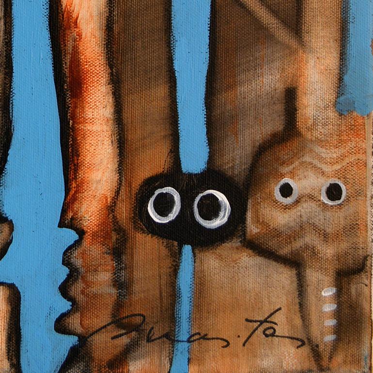 Observers, Contemporary Abstract Art Acrylic Charcoal Painting Canvas Orange - Black Abstract Painting by Rolando Duartes