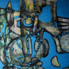 Shipwreck, Contemporary Abstract Art Acrylic Charcoal Painting Canvas Blue