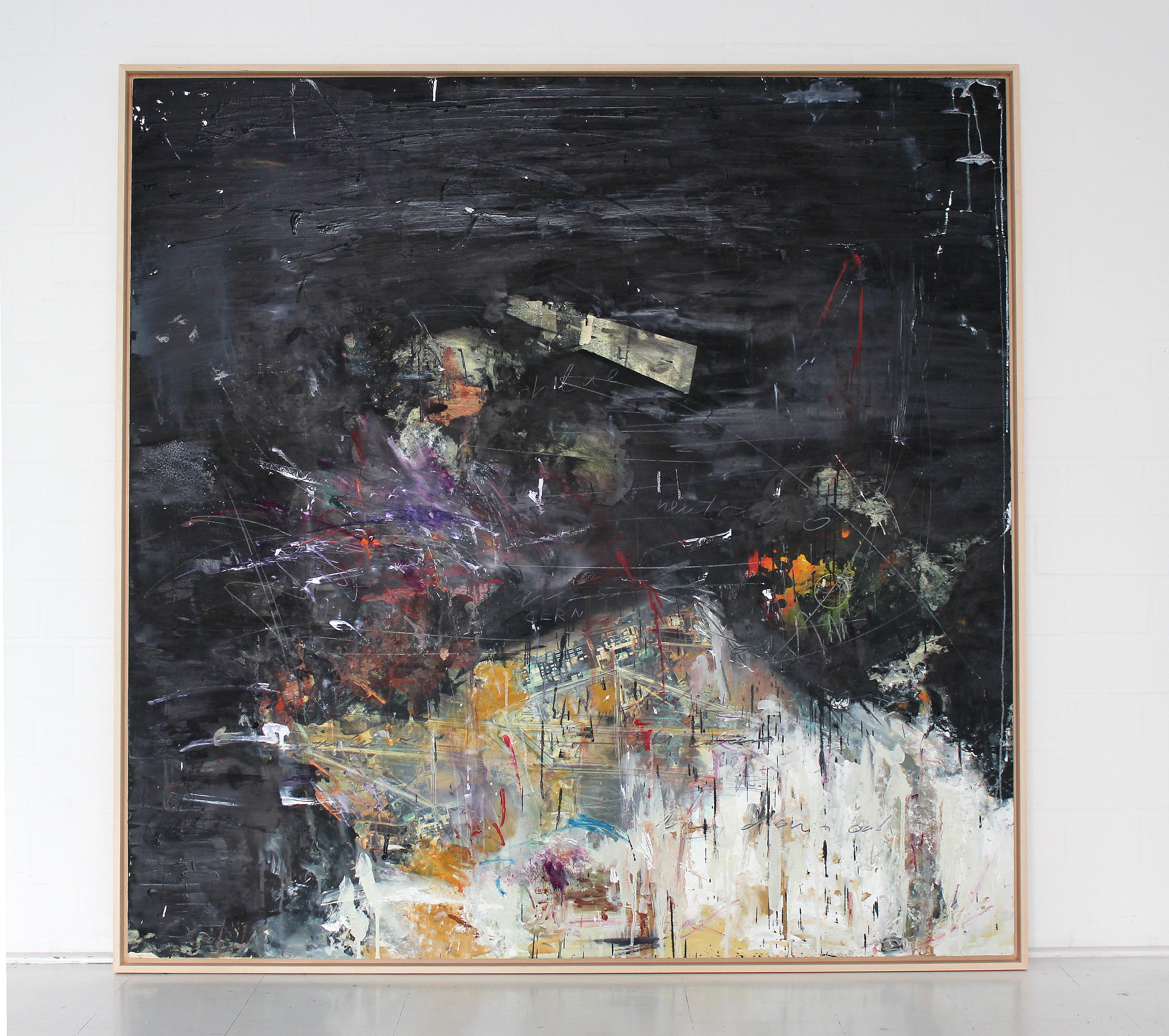 'Area 51' abstract mixed-media on wood by Stefan Heyer
Mixed-media: oil, photo-transfer, oil stick, crayon, pencil on wood

'Area 51' has an incredible power of abstract expressionism. It is spontaneous, strong and bold. Shades of black color are a