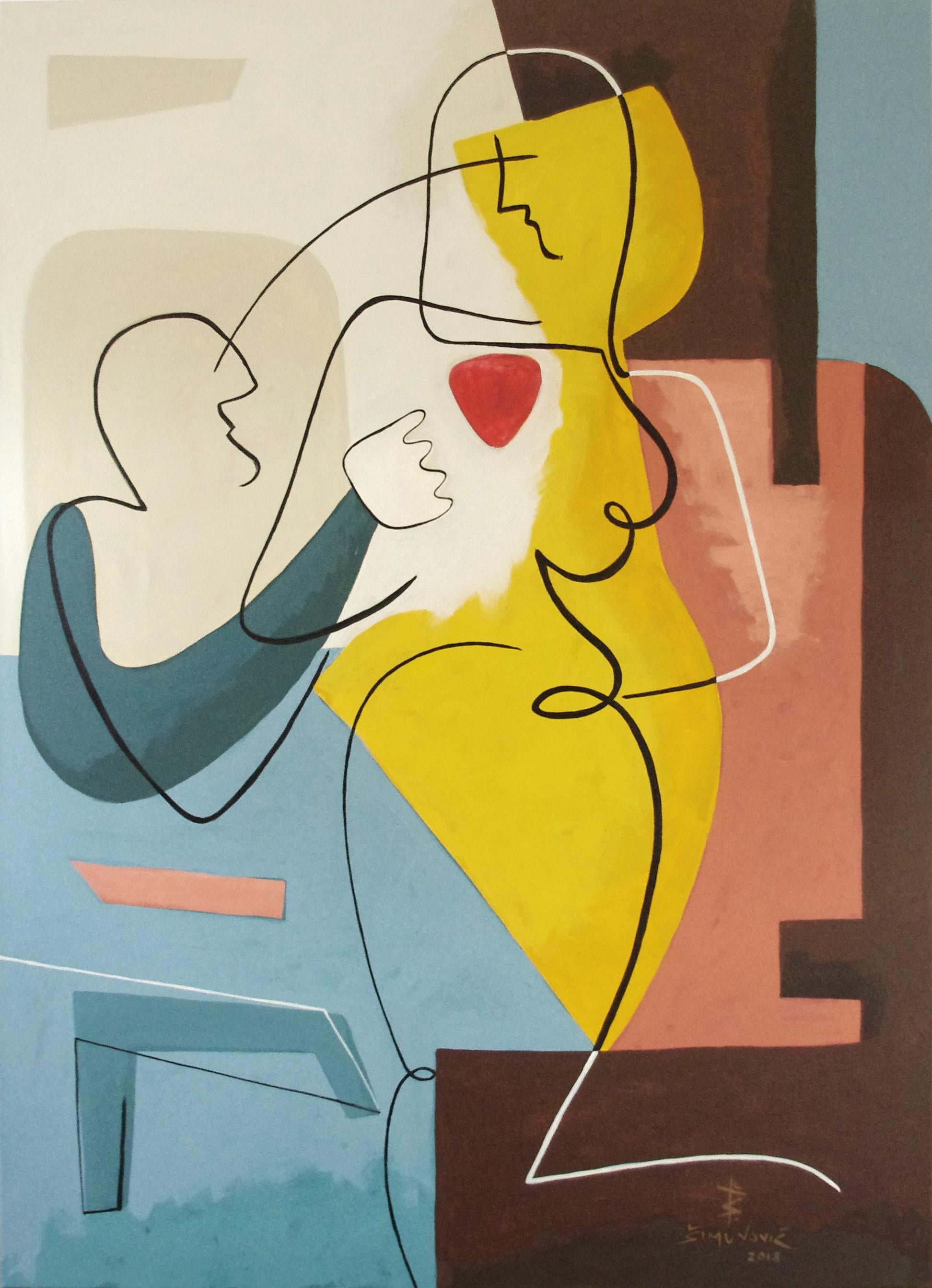 'Two of hearts' by Bernard Simunovic, acrylic on canvas, abstract

Bernard Simunovic plays with color, form and minimalistic lines in his abstract figurative paintings. His sculptured-like compositions, created with the meticulous application of