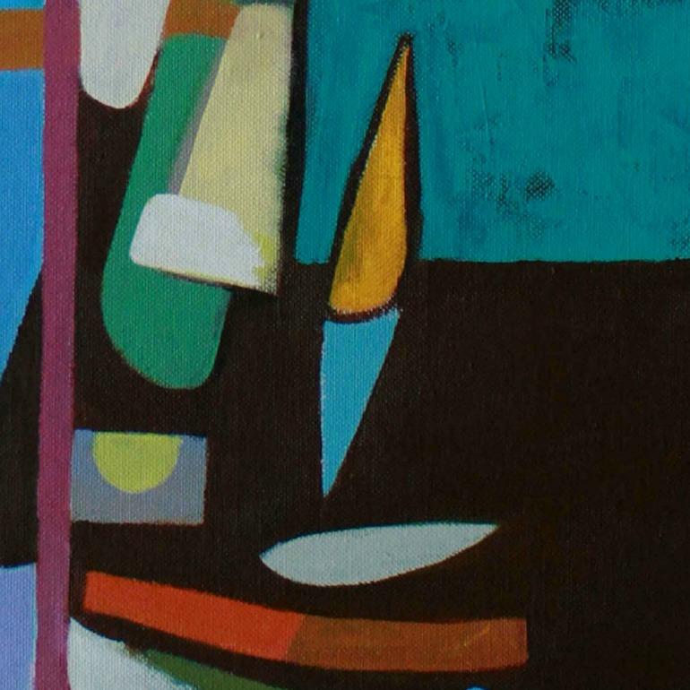 Confidence, Contemporary Abstract Art Oil Painting Canvas Expressionist Green - Blue Figurative Painting by Janet Hagopian