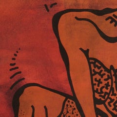 Waiting, Contemporary Abstract Painting Brown Red Black Woman Portrait Graphic