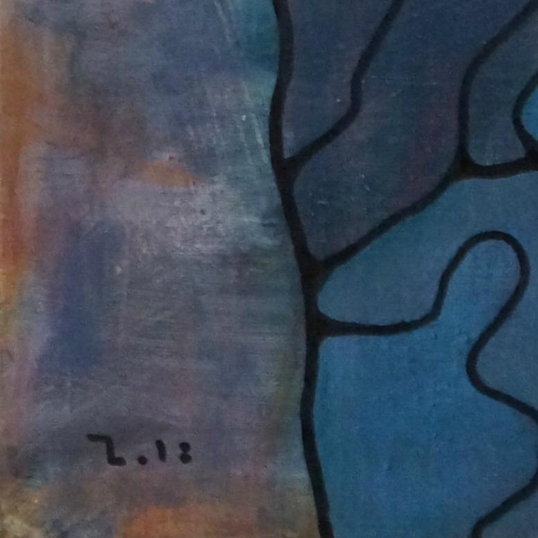 Careful Optimism, Contemporary Abstract Art Painting Canvas Portrait Blue Purple For Sale 1