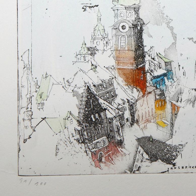 Innsbruck, Alexander Befelein, Etching, Cityscape Print,  1