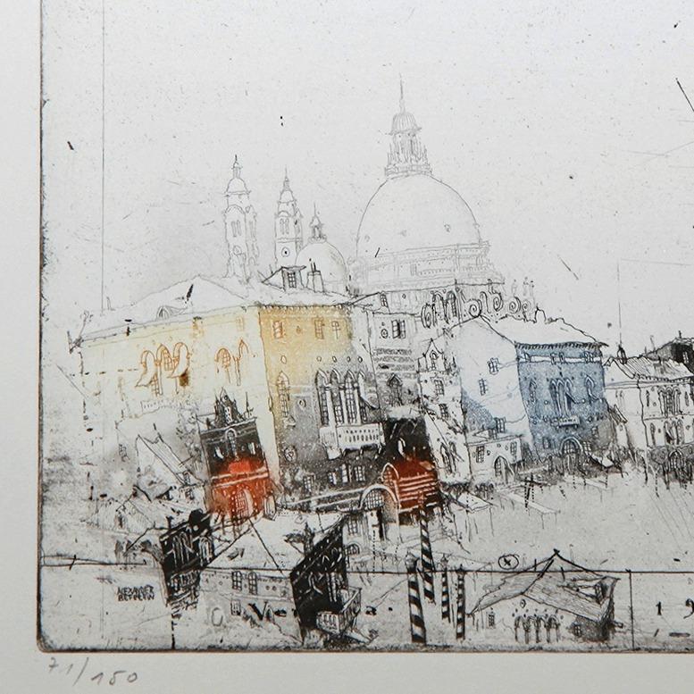 Venezia, Alexander Befelein, Contemporary Limited Edition Print, Etching, Yellow For Sale 1