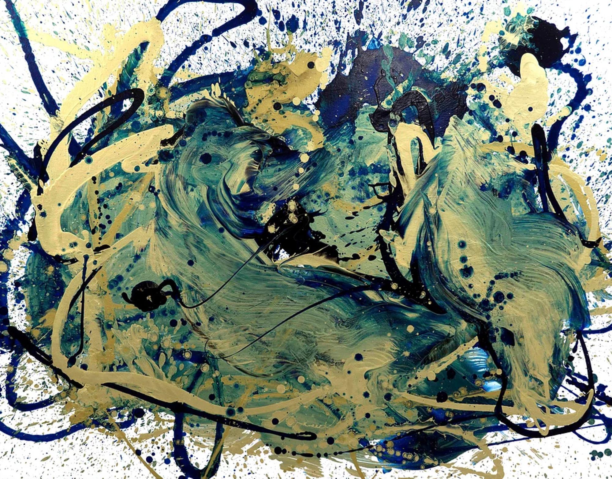 Seungyoon Choi Landscape Painting - Beginning of the stop 30, Abstract Oil Painting Canvas Contemporary Blue Gold