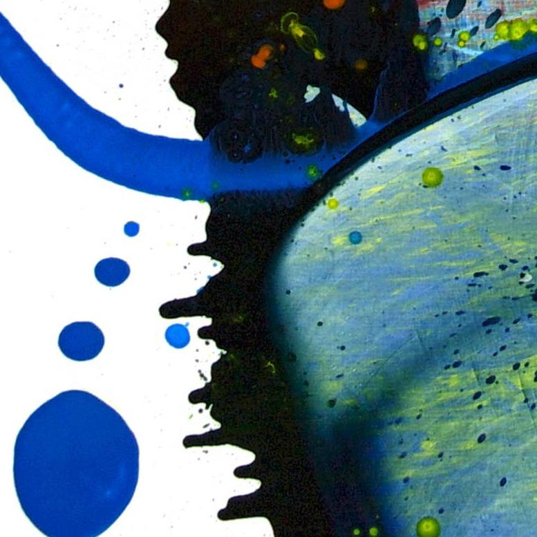 Cross-section of the moment 33 is a vibrant contemporary abstract expressionist art by South Korean artist, Seungyoon Choi. It is a large oil painting on canvas with a strong blue and green color aesthetic and expressive brush strokes. A dynamic