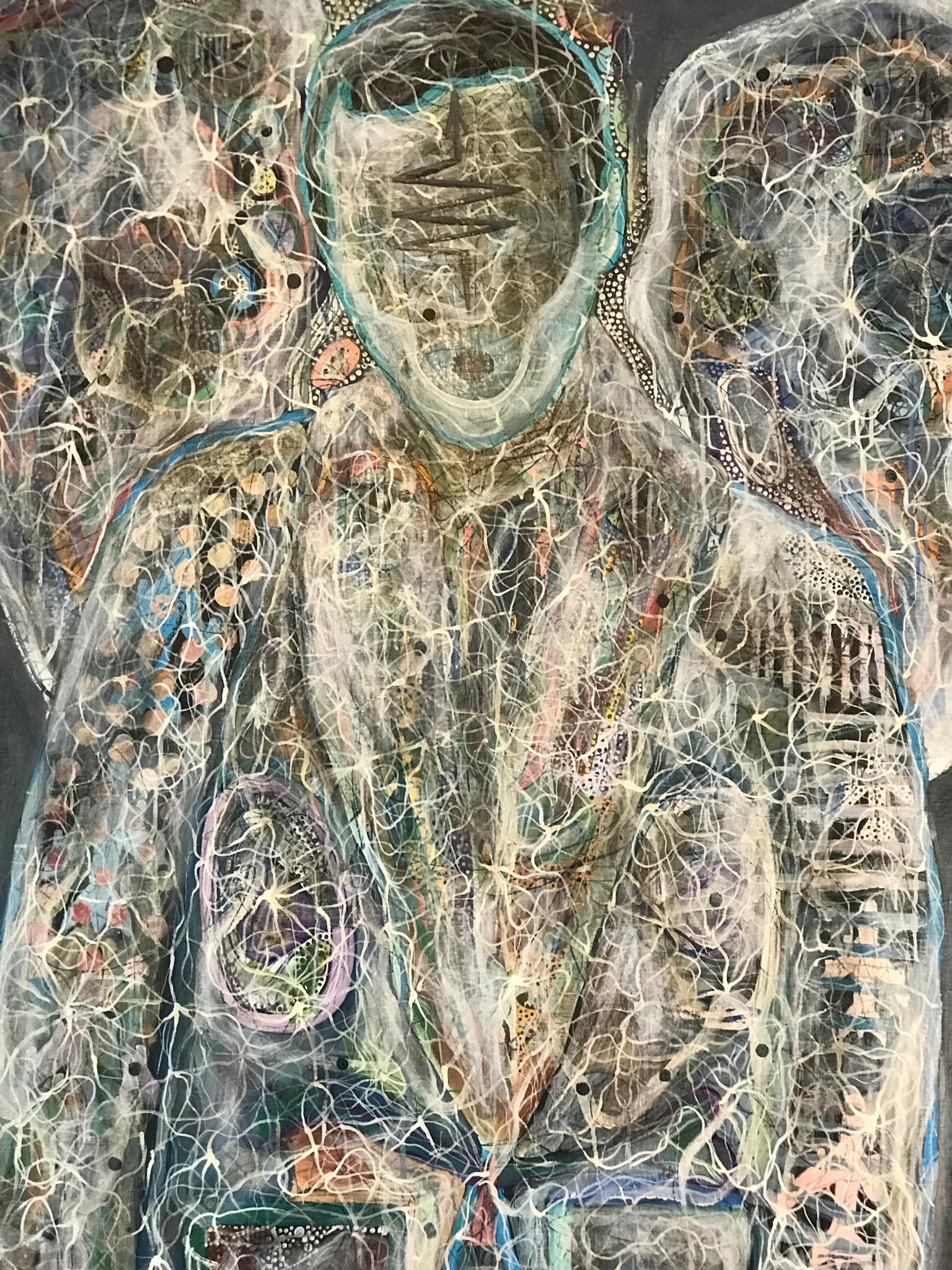 Luminous 170" von Sergey Morshch - abstrakte figurative Malerei, ein Porträt eines Engels, eines spirituellen Wesens. Die surrealistische Darstellung der Realität auf der Grundlage von Energiefeldern ist das Hauptthema der konzeptionellen Arbeiten