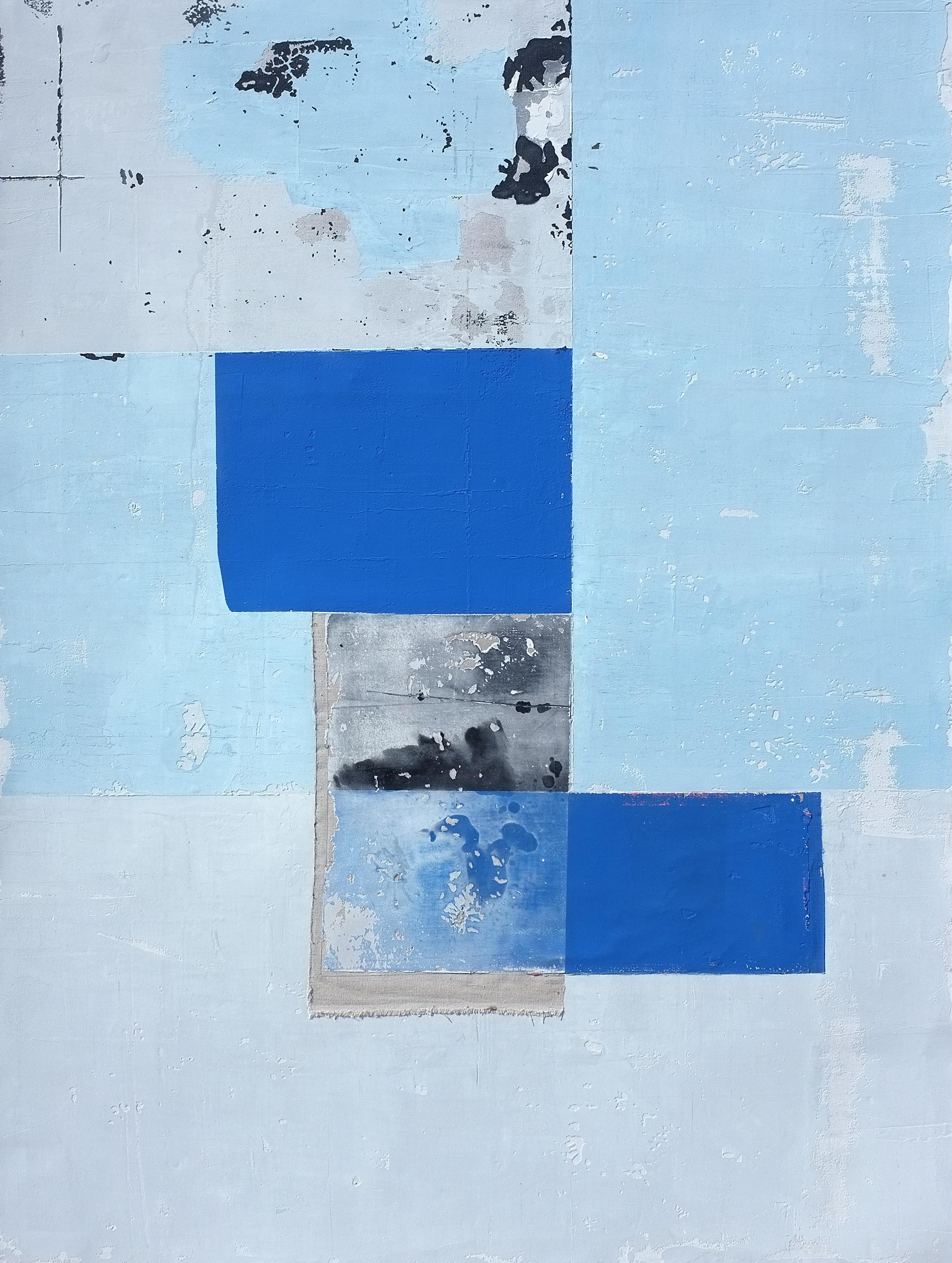 Antoine Puisais Interior Painting - Blue Square, Contemporary Art Abstract Mixed media Blue Minimalist Canvas