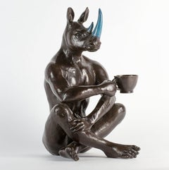 He only Drank Long Blacks by Gillie & Marc, bronze sculpture, blue patina