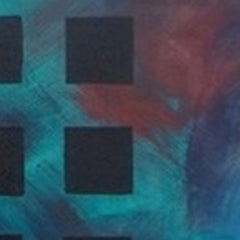 48 Cats & 4 Vases, Modern Abstract Expressionist Painting Geometric Blue Green