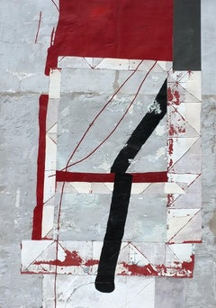 Red Shelter, Contemporary Art Abstract Mixed media Painting Collage Red Canvas