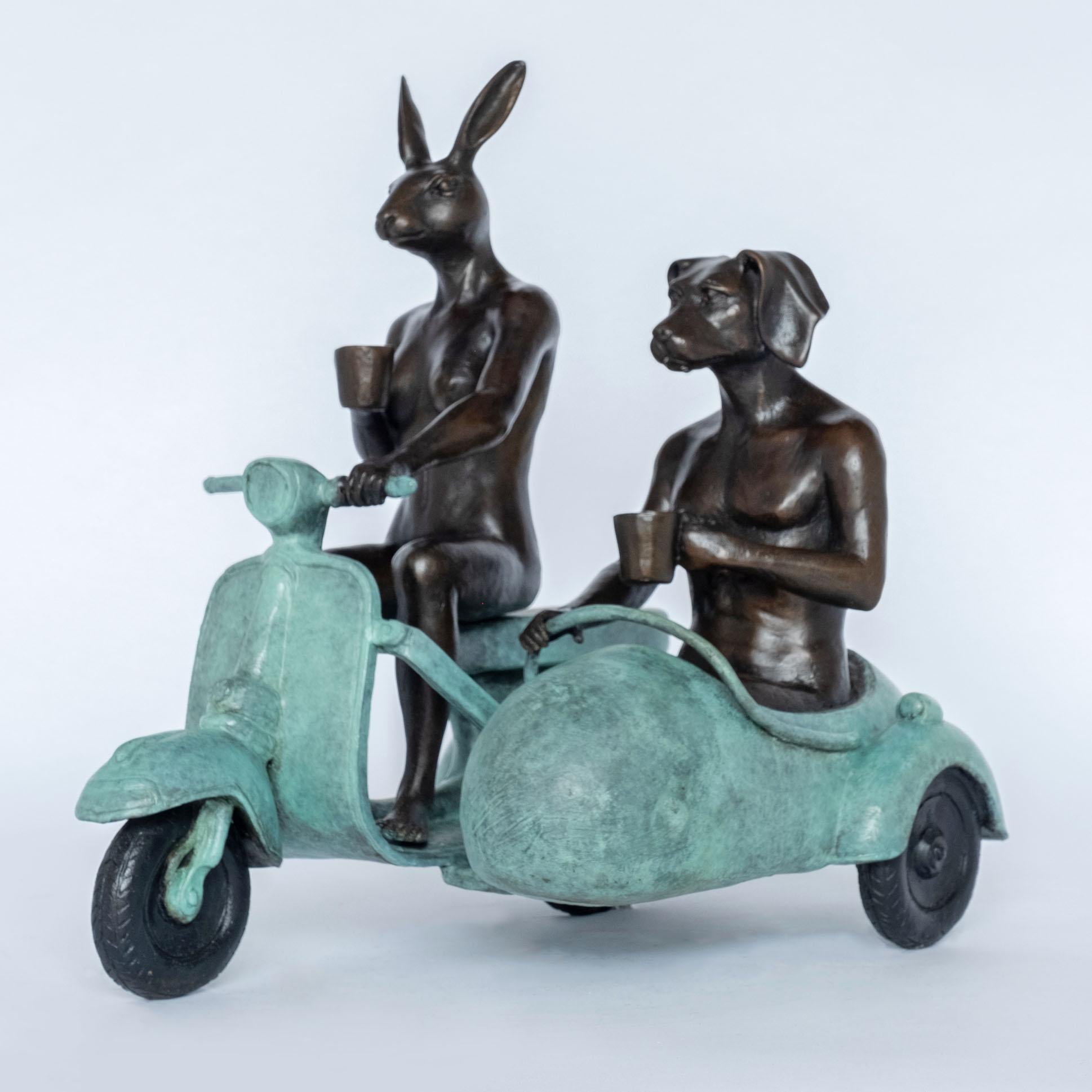 Gillie and Marc Schattner Figurative Sculpture - 'They were always side by side' by Gillie & Marc, bronze sculpture, patina