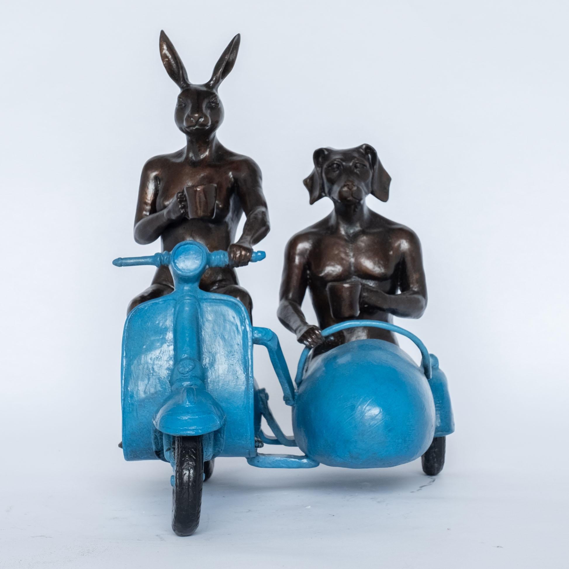'They were always side by side' by Gillie & Marc, bronze sculpture, patina - Pop Art Sculpture by Gillie and Marc Schattner