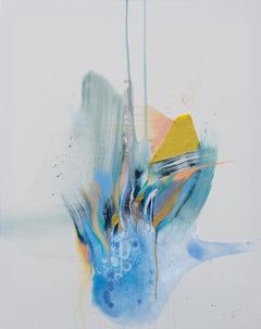 Precarious, Rebecca Stern, Abstract Collage, Yellow Blue Expressionist, Collage