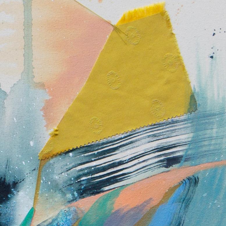 Precarious, Rebecca Stern, Abstract Collage, Yellow Blue Expressionist, Collage 3