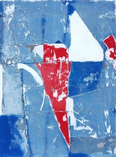 Unfolded Thoughts, Contemporary Abstract Mixed media Blue Red Collage Canvas