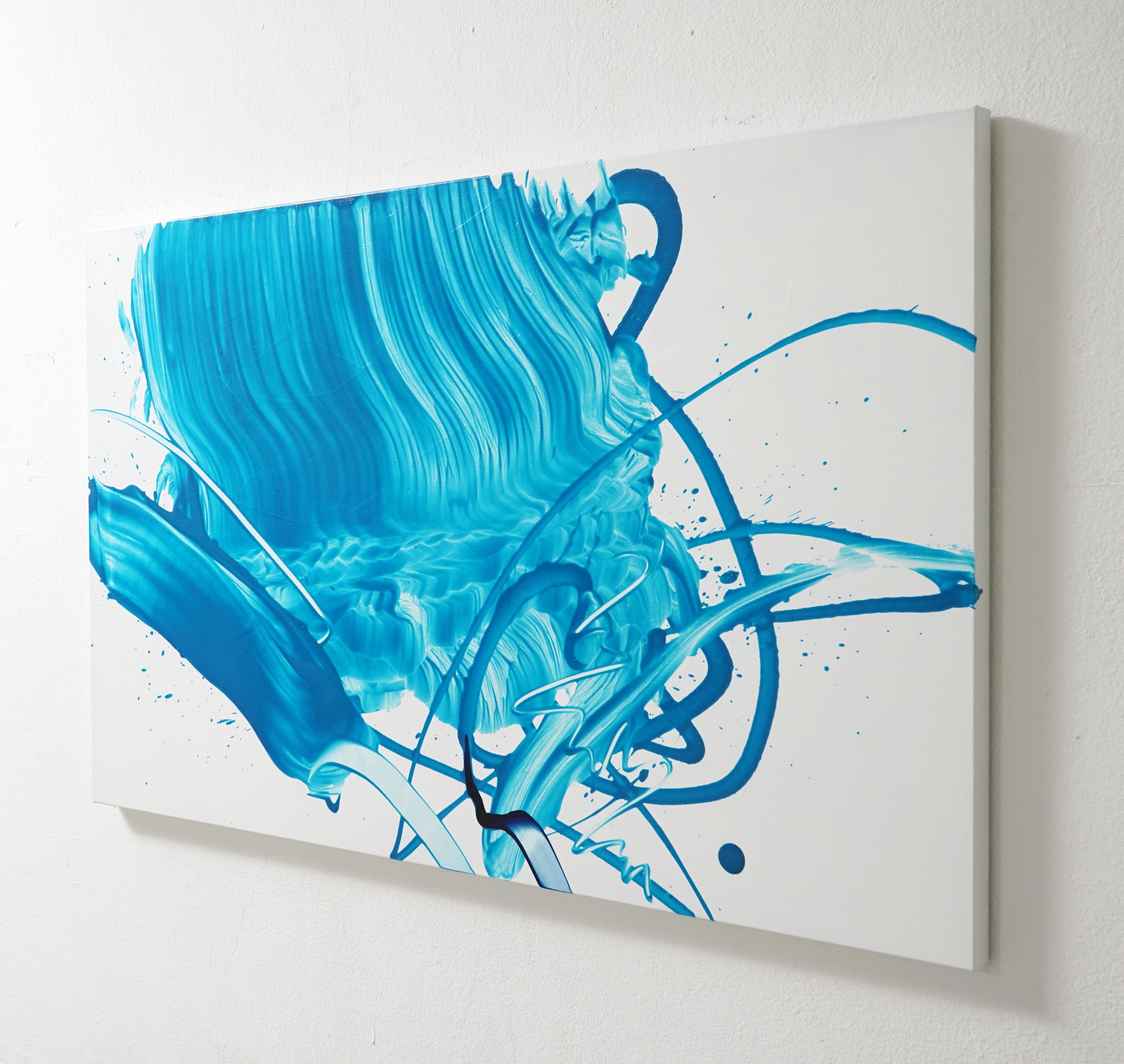 Beginning of the Stop 11-2018 is a vibrant contemporary abstract expressionist art by South Korean artist, Seungyoon Choi. It is a large oil painting on canvas with a strong blue color aesthetic and expressive brush strokes. A dynamic artwork