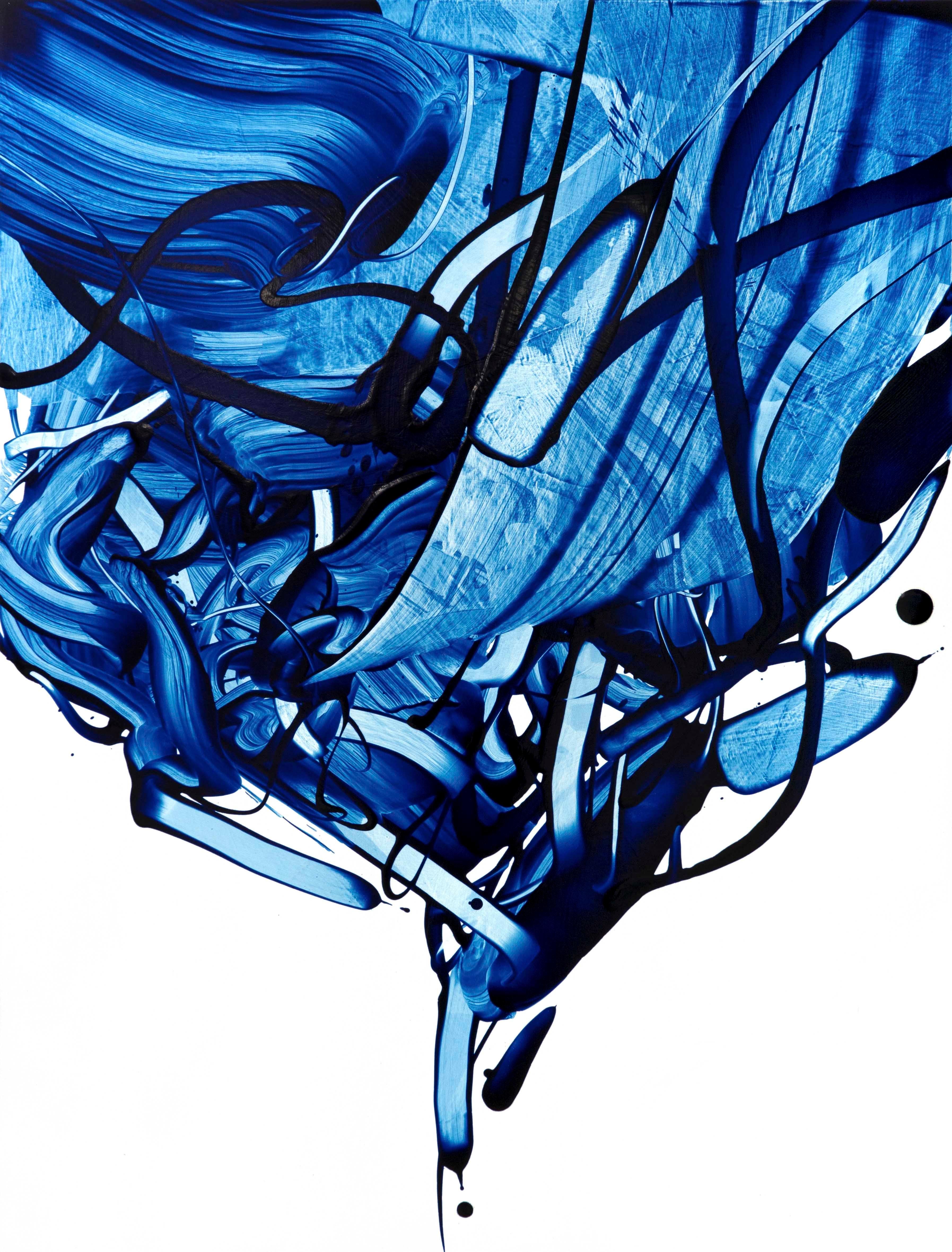 Seungyoon Choi Landscape Painting - Beginning of the stop 15, Contemporary Abstract Expressionist Blue Oil Painting