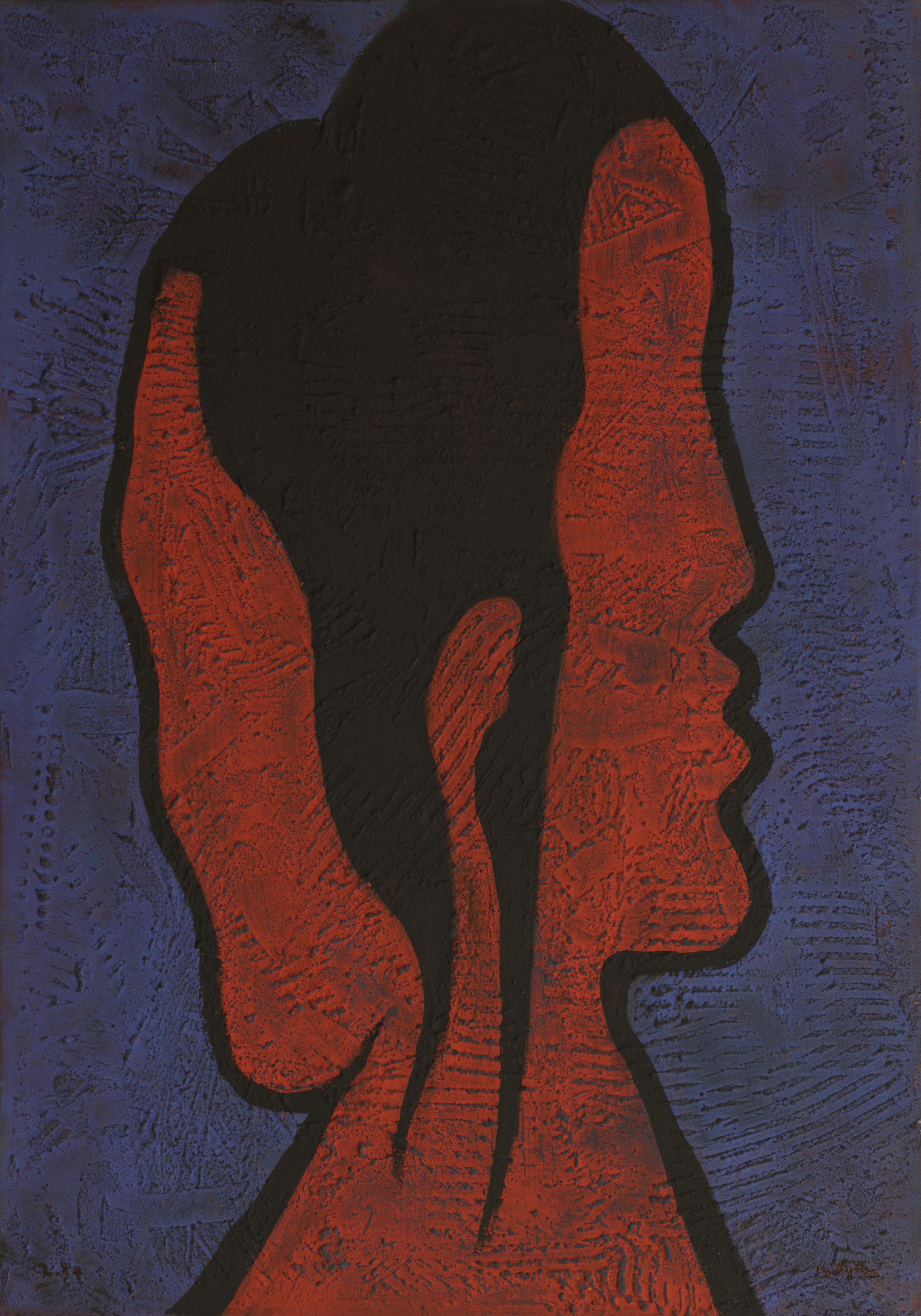 Yuriy Zakordonets Figurative Painting - Apajo and Adongo, Modern Abstract Art Painting Canvas Blue Portrait Man Woman
