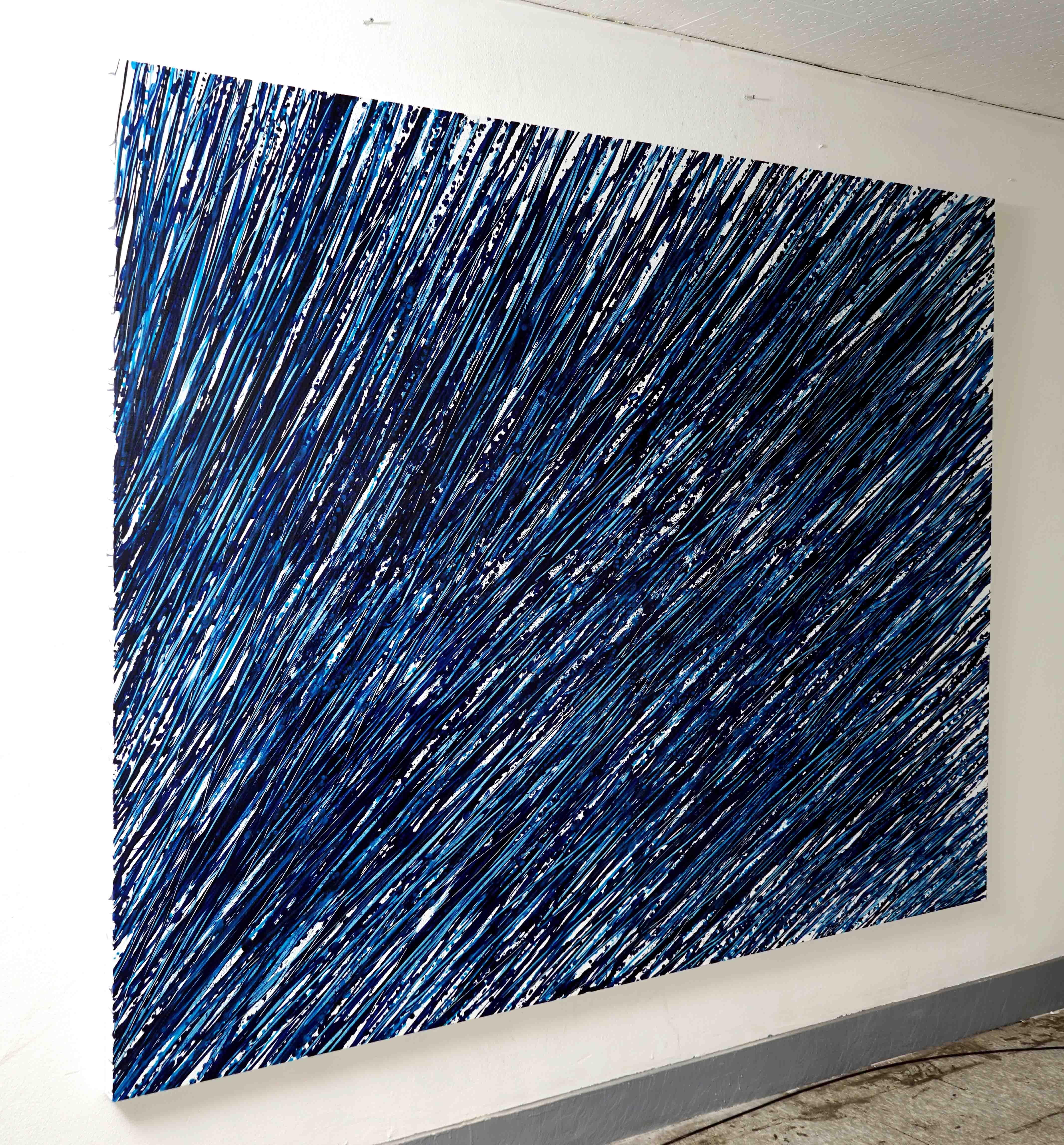 Beginning of the stop 49, Blue Abstract Art Oil Painting Contemporary Canvas - Black Interior Painting by Seungyoon Choi