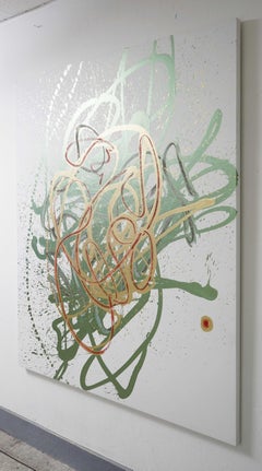 Cross-section of the Luxury 15, Contemporary Abstract Oil Painting Green Gold