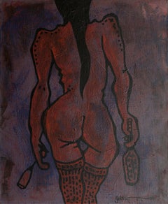 Summer, Woman Nude Erotic Art Naked Female Expressionist Painting Purple Orange