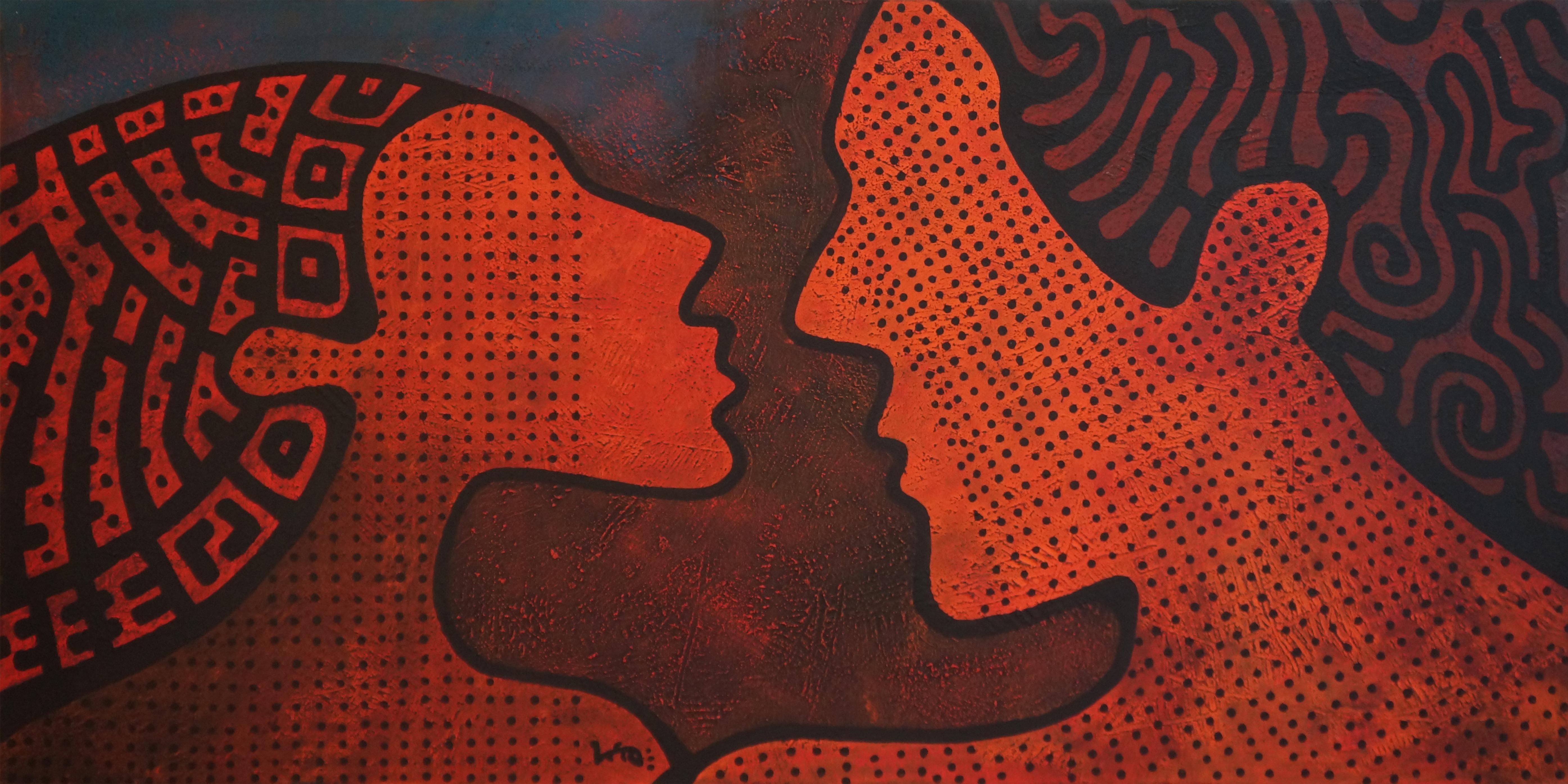 man and woman abstract art