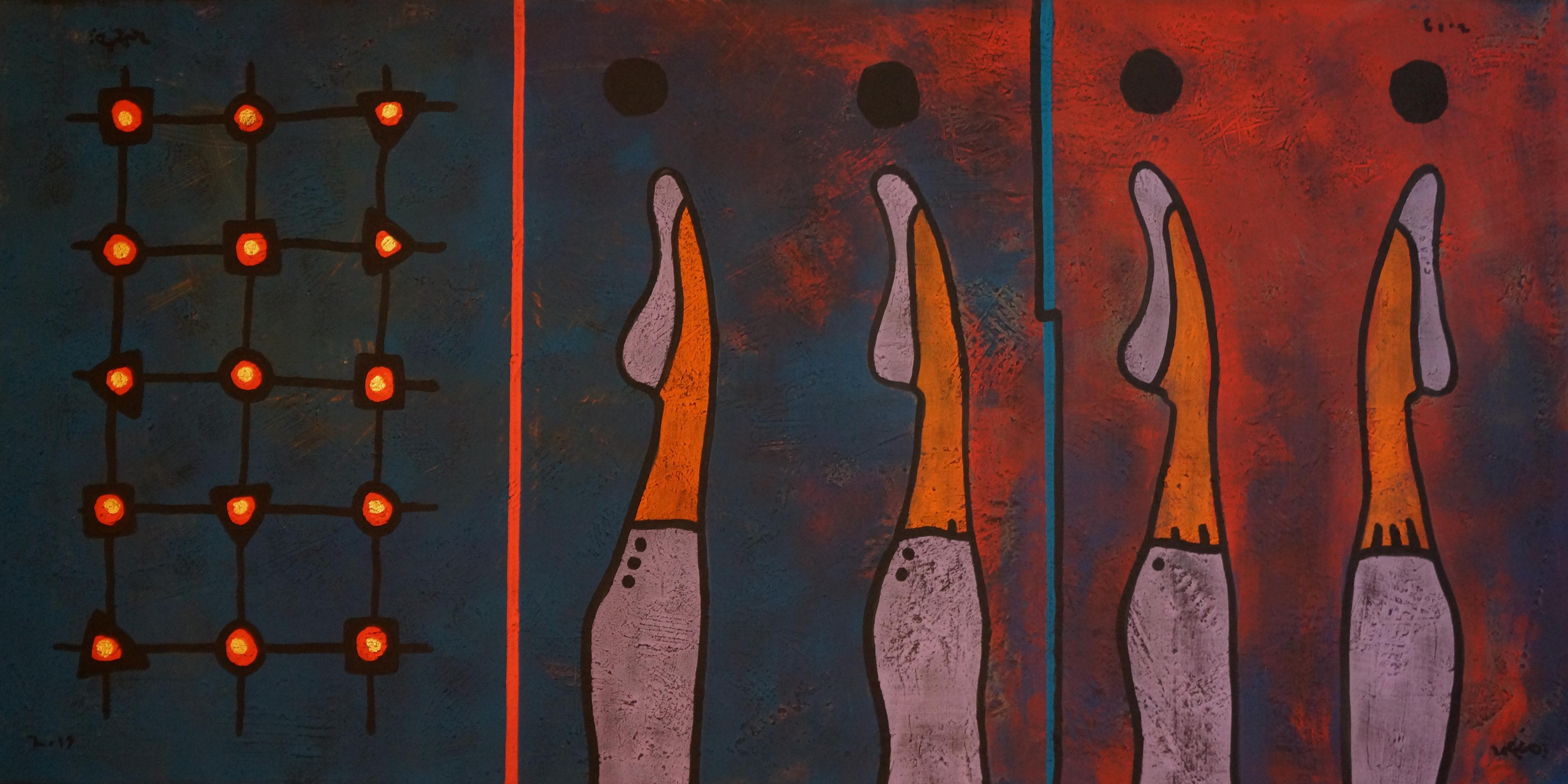 Yuriy Zakordonets Nude Painting - Chinese Sex Designer, Abstract Art Painting Canvas Nude Woman Conceptual Blue