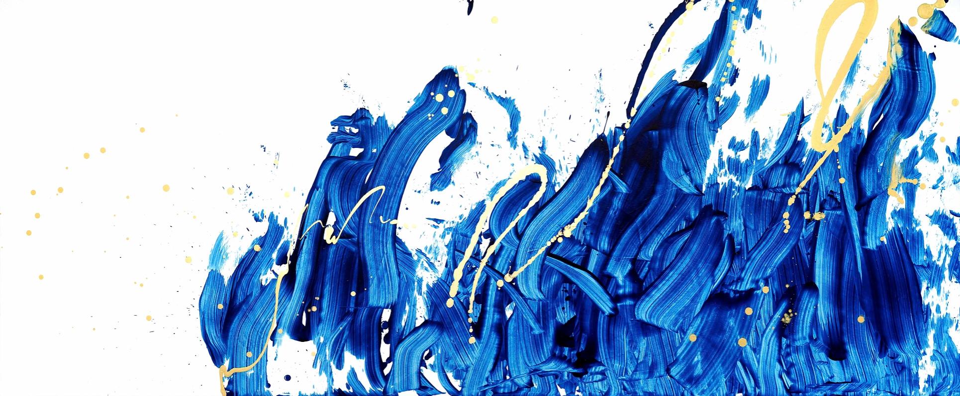 Seungyoon Choi Still-Life Painting - Cross-section of the luxury 17, Blue Gold Contemporary Abstract Art Oil Painting
